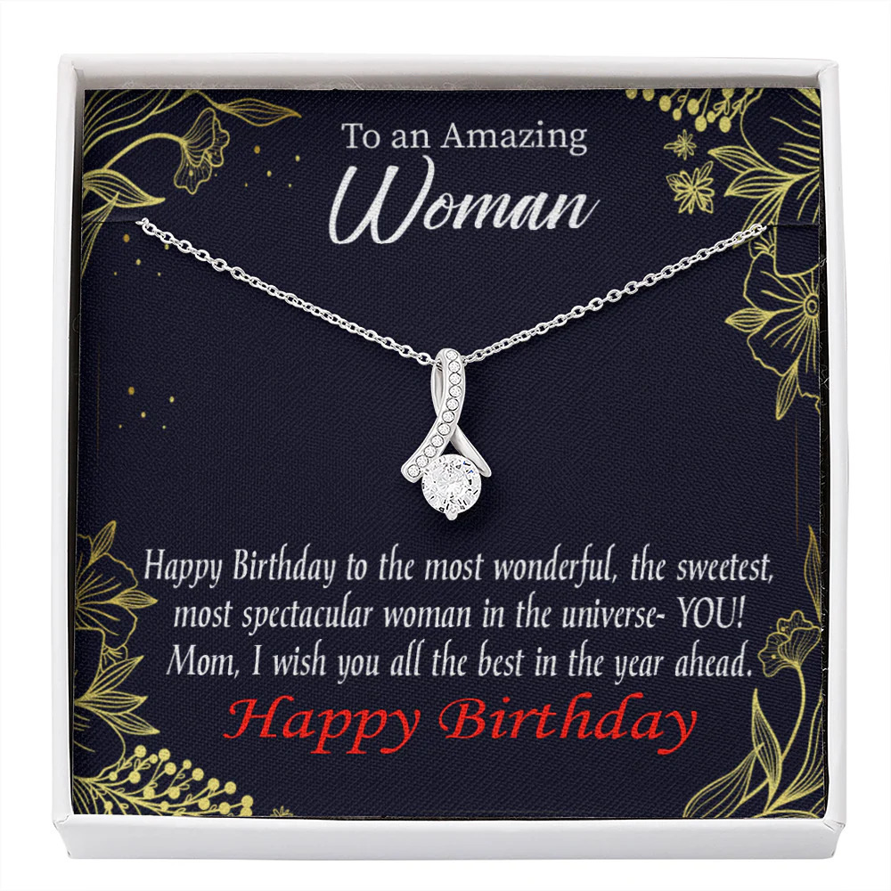 Mom Gift You Mean the World to Me Eternity Ribbon Stone Necklace Standard Box